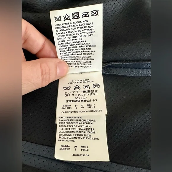 Cropped, indigo blue, perforated leather jacket - Picture 13 of 16